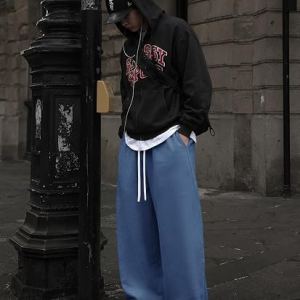 Runcati Men's Baggy Sweatpants Wide Leg Drawstring Elastic Waist Open Bottom Lounge Joggers Workout Track Pants
