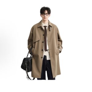 Windproof and Water-Resistant Coat, Single-Breasted, Vintage-Inspired, Clean-Fit, Minimalist, Sophisticated, Mid-Length, Lightweight Spring/Fall Trench Coat