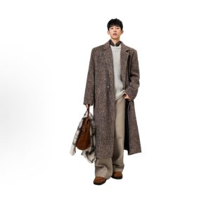 Korean-Style Wool Knee-Length Mid-Length Trench Coat for Fall/Winter: Loose-Fitting, Warm, European/American Style, Wrinkle-Resistant, High-End Coat