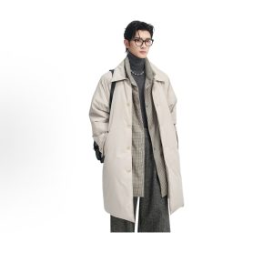 90% Duck Down Warm and Stylish Basic Double-Layer Stand-Up Collar Checkered Two-Piece-Style Windbreaker Coat with Color-Block Design, Mid-Length, Loose-Fit Winter Coat