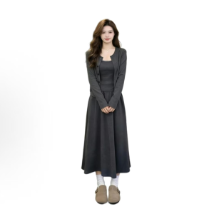 Women's French-style long knitted dress for spring and autumn