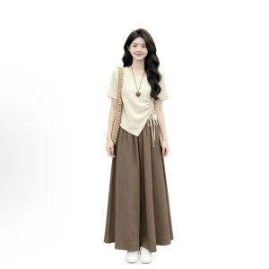 A stunning, tasteful, and unique Korean-style outfit featuring a waist-defining skirt—perfect for avoiding a "copycat" look.
