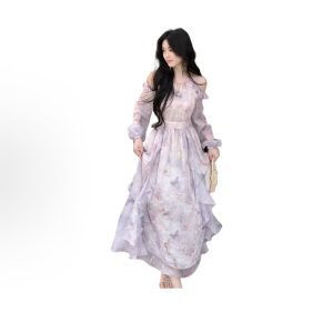 Butterfly Resting on the Sunset: An Elegant Off-the-Shoulder Asymmetrical Dress