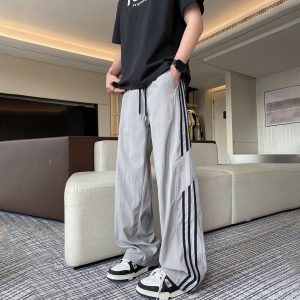 Trendy Side-Stripe American Streetwear Brand: Striped, Color-Blocked, Mid-Rise, Loose-Fit, Unisex, Versatile, Simple, Comfortable Casual Pants
